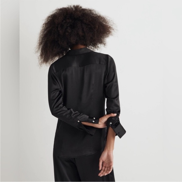 NWT Madewell Button-Up Shirt Black Satin Size 12 - Picture 3 of 10